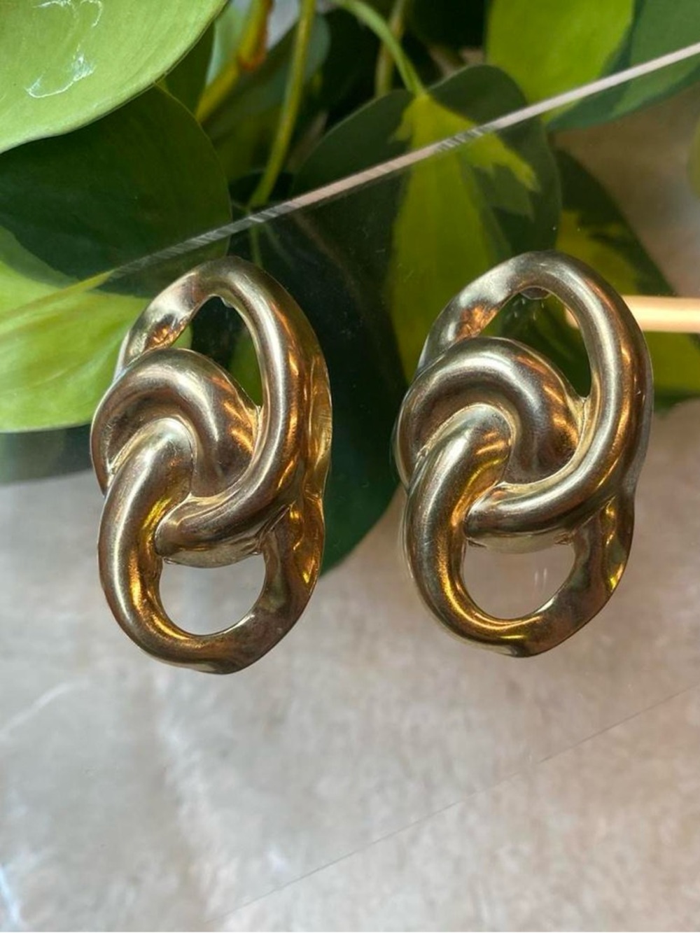 Vintage 80s Gold Abstract Chain Earrings